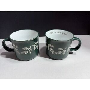 Peppermint & Pine Joy to the World Green Speckled Christmas Mug Set of 2